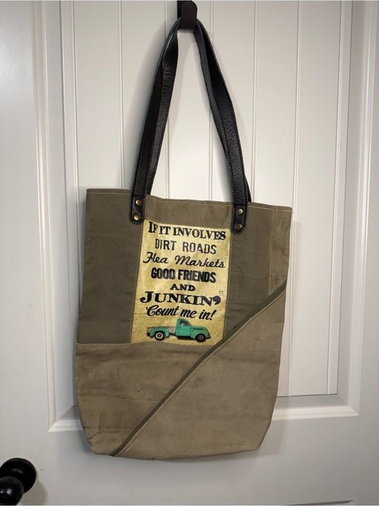 Vintage Addiction Handbags - Canvas Hobo Tote in Olive with Black Handles and Green Accent Patch
